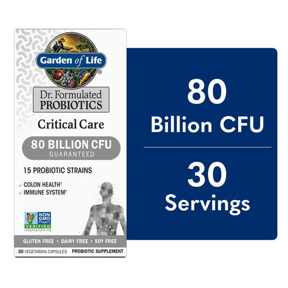 Garden of Life Dr. Formulated Critical Care Probiotics for Adult Digestive Gut Health and Immune Support, 80 Billion CFU from 15 Probiotic Strains, 30ct