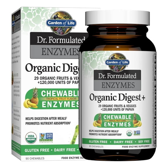 Garden of Life Dr. Formulated Enzymes Organic Digest+, Tropical Fruit, 90 Chewables