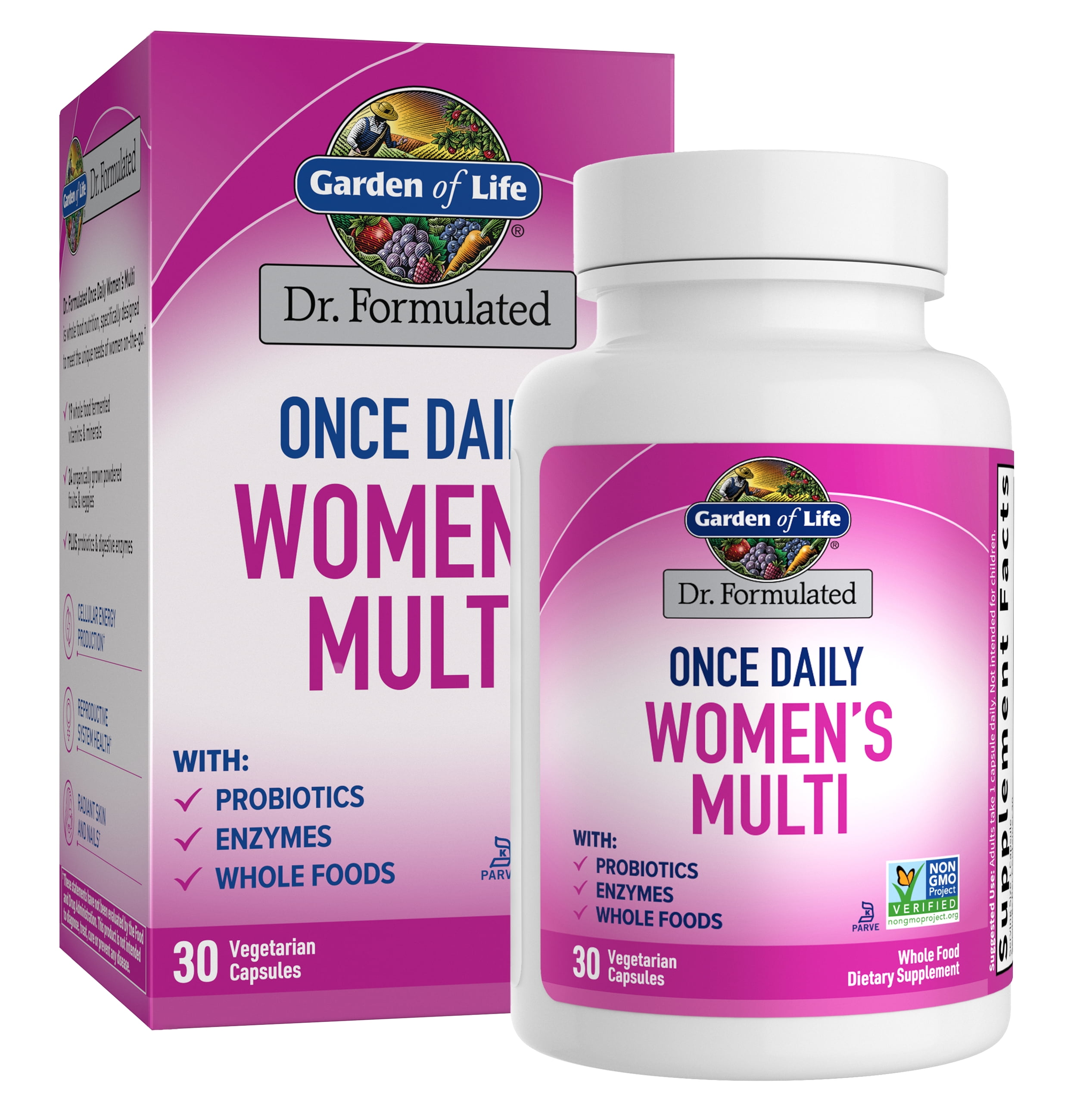 Garden of Life Dr. Formulated Fermented Womens Multivitamin with Wholefoods, Probiotics & Enzymes, Vegetarian and Gluten Free, 30 Capsules