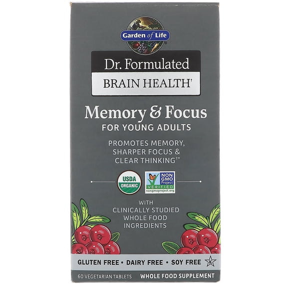 Garden of Life 60 tablet Dr. Formulated Brain Health Organic Memory & Focus for Young Adults