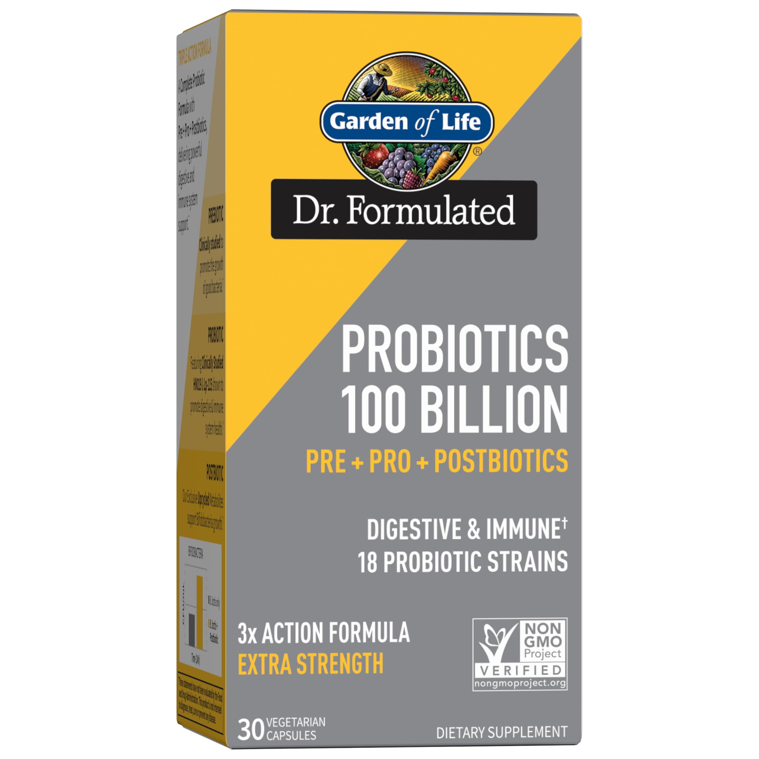 Garden of Life Dr Formulated Once Daily 3-in-1 Complete Probiotics, Prebiotics & Postbiotics Supplement for Women and Mens Digestive & Immune Health Extra Strength, 100 Billion CFU