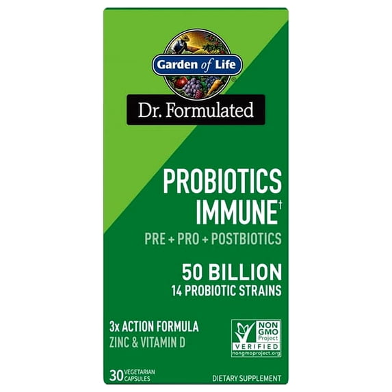 Garden of Life Probiotics Immune Prebiotics Postbiotics D3 and Zinc 30 Count 50 Billion CFU