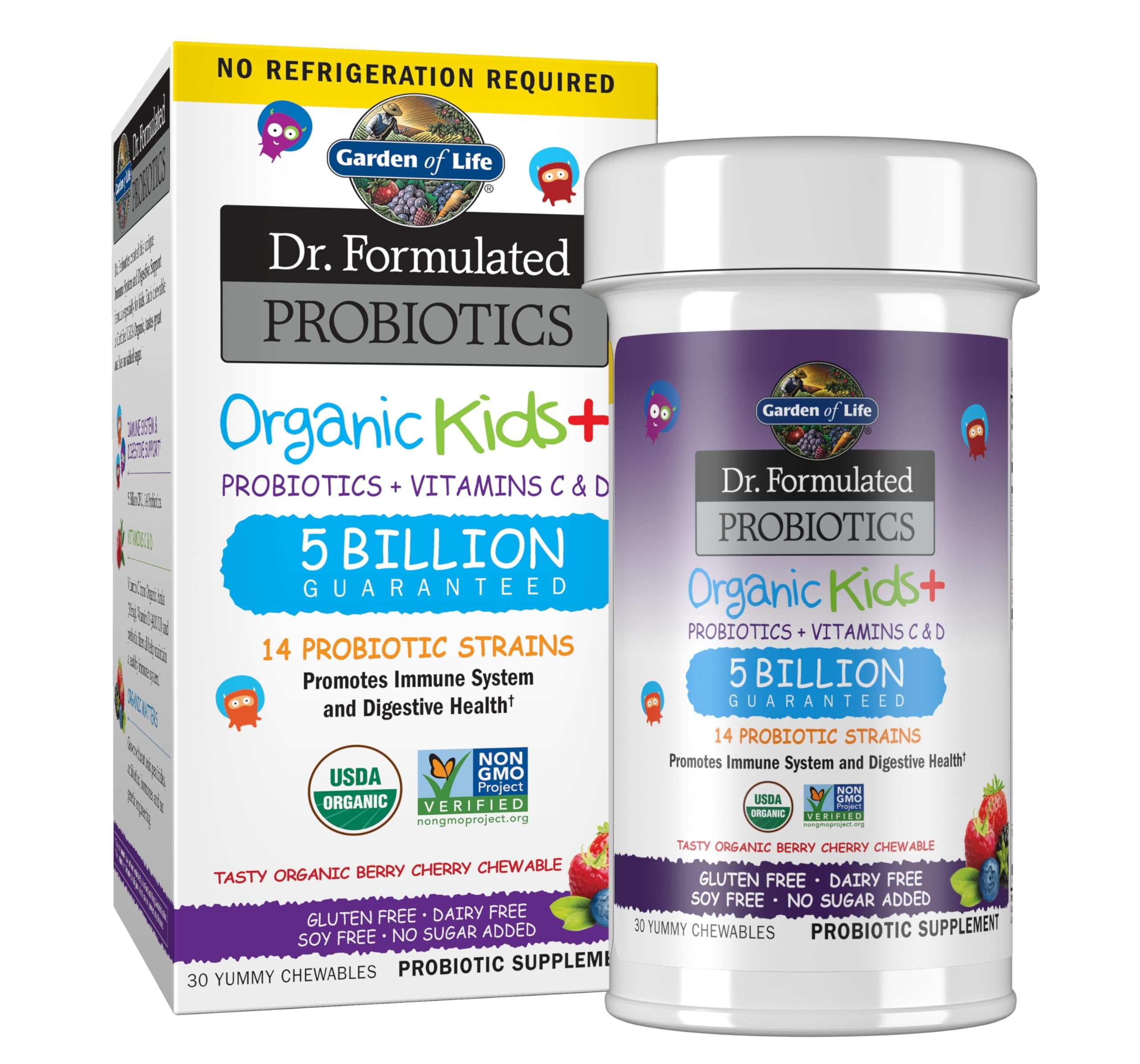 Garden of Life Dr. Formulated Probiotics Organic Kids Berry Cherry Shelf Stable 30 Chewable Tablet