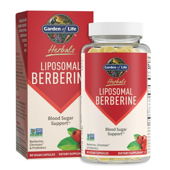 Garden of Life Liposomal Berberine with Chromium Picolinate for Blood Sugar, Metabolism and Cholesterol Support Plus Probiotics for Easy Digestion  Non GMO, Gluten-Free, Kosher  30 Servings