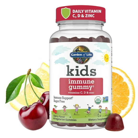 Garden of Life Organic Kids Immune Gummy, Cherry Flavor, 60 Vegetarian Gummies