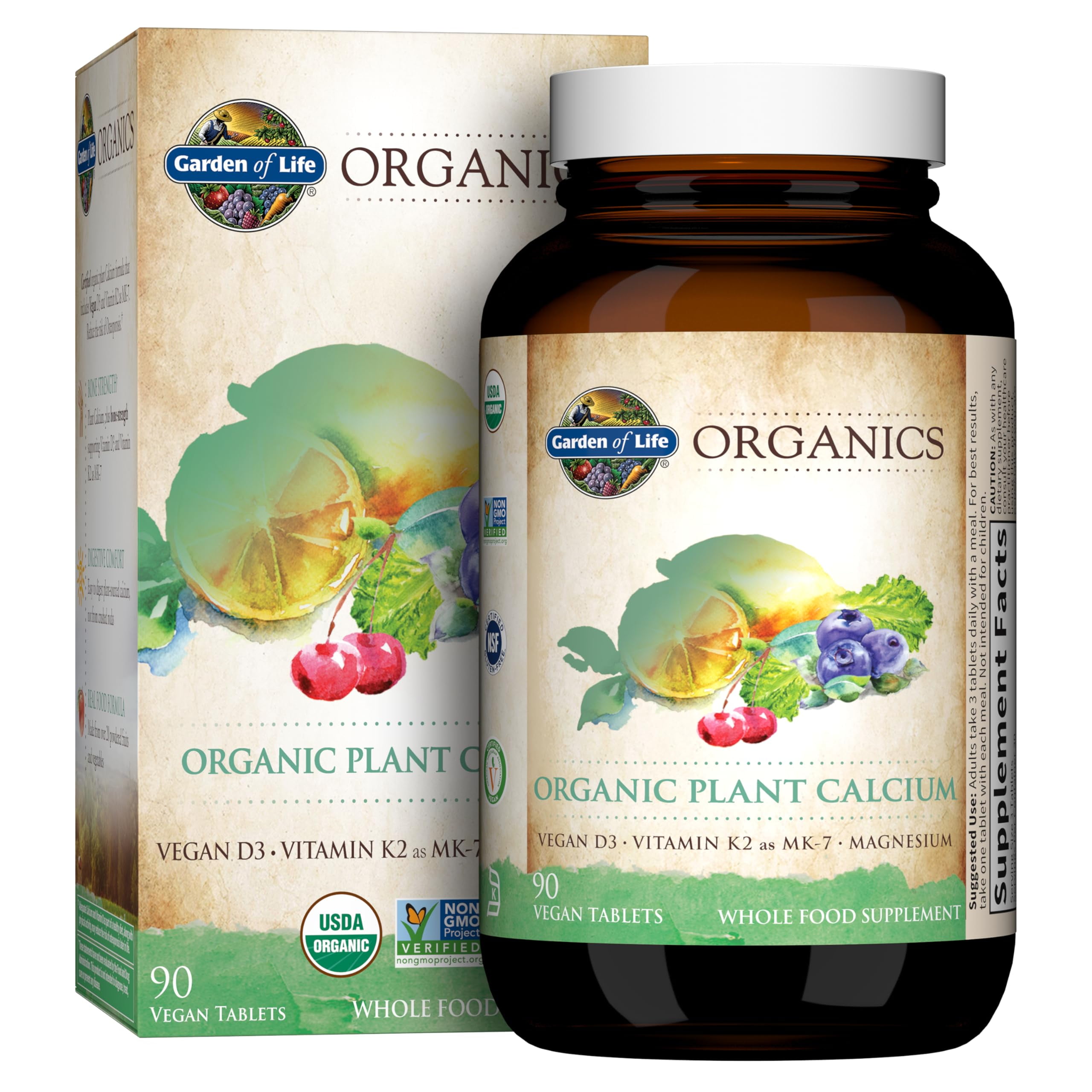 Garden of Life Organics Plant Calcium Supplement Made from Whole Foods with Magnesium, Vitamin D as D3, and Vitamin K as MK7, Gluten-Free - 30 Day Count