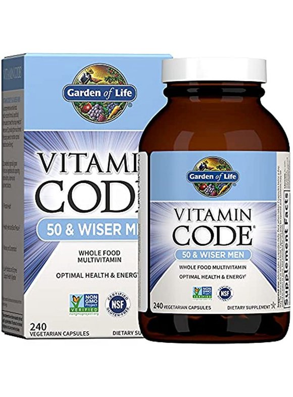 Garden of Life Multivitamin for Men - Vitamin Code 50 & Wiser Men's Raw Whole Food Vitamin Supplement with Probiotics, Vegetarian, 240 Capsules