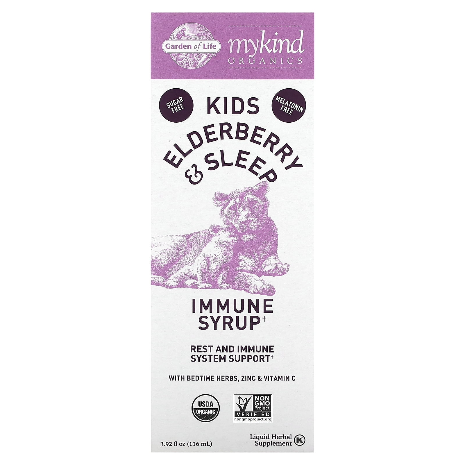 Garden of Life Mykind Organics, Kids Elderberry & Sleep, Immune Syrup with Bedtime Herbs, Zinc & Vitamin C, 3.92 fl oz (116 ml)