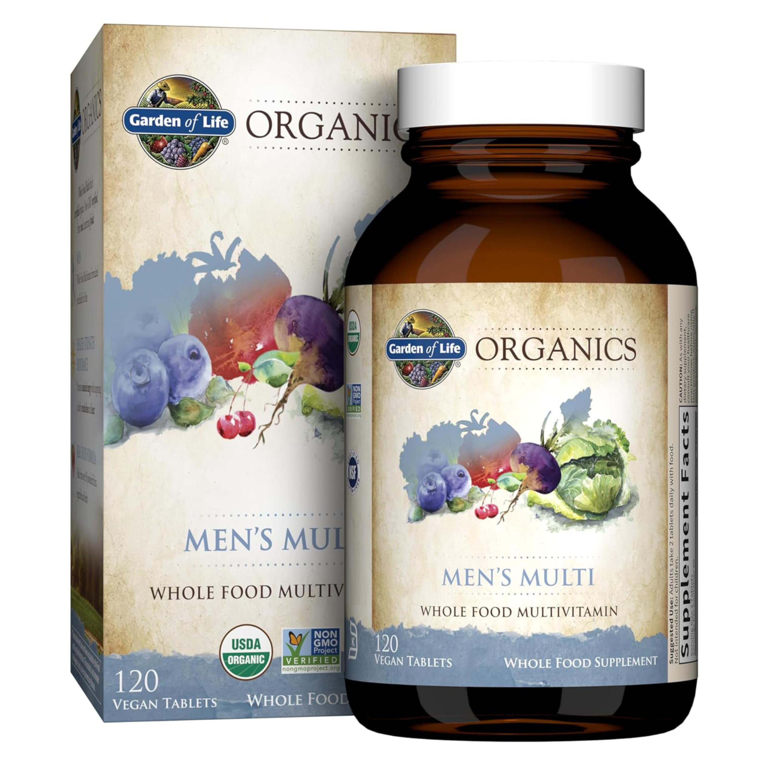 Garden of Life Organics Men's Multi, Whole Food Multivitamin, 120 Tablets