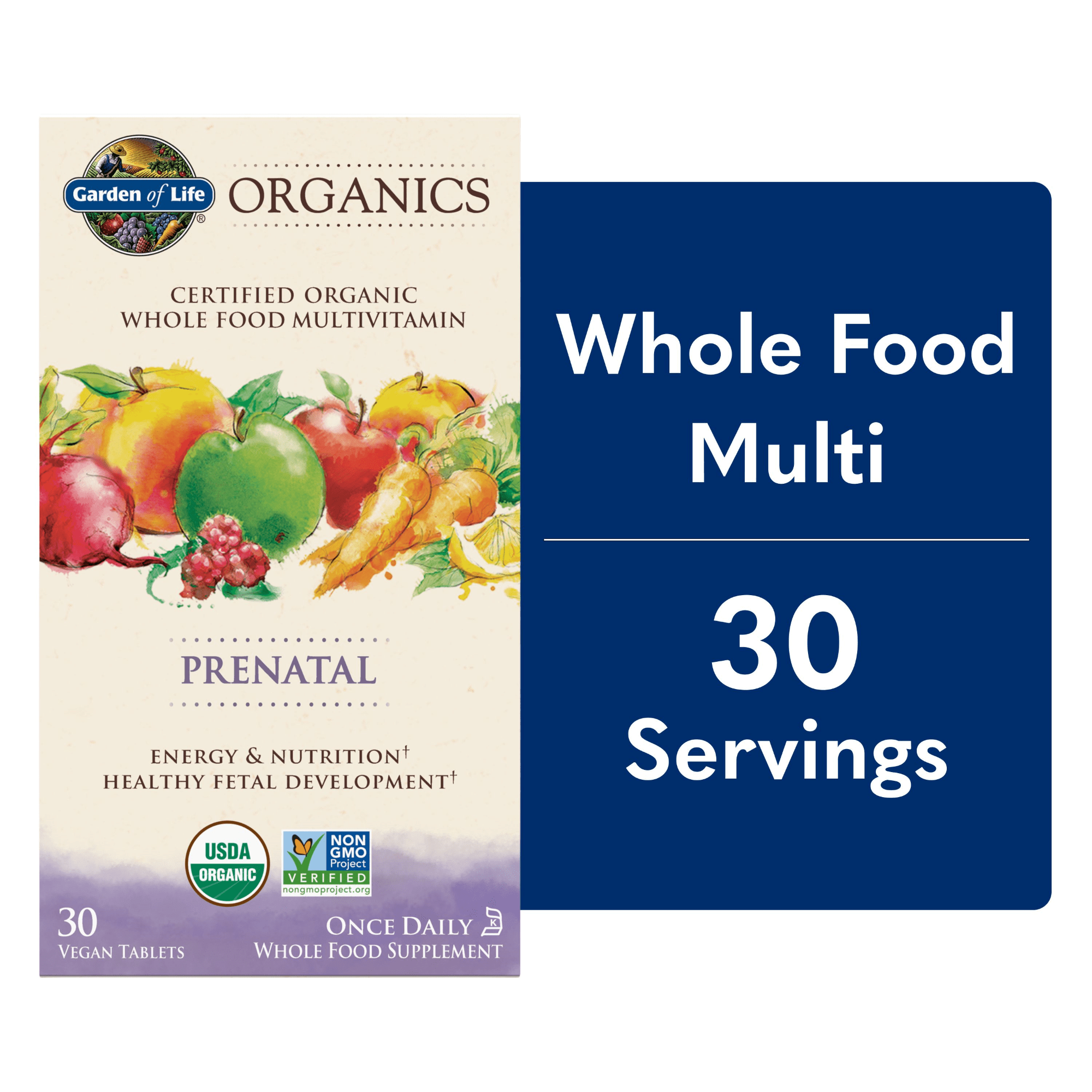 Garden of Life Organics Prenatal Multivitamin, with Folate and Vegan D3 - Once Daily for Pregnant & Lactating Women - 1 Month Supply
