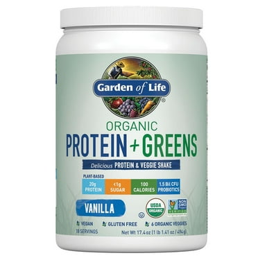Garden of Life Organic Plant Based Greens Probiotic 20g Protein Shake Drink Powder for Digestive Gut Health, Vegan, Vanilla, 1.1lb