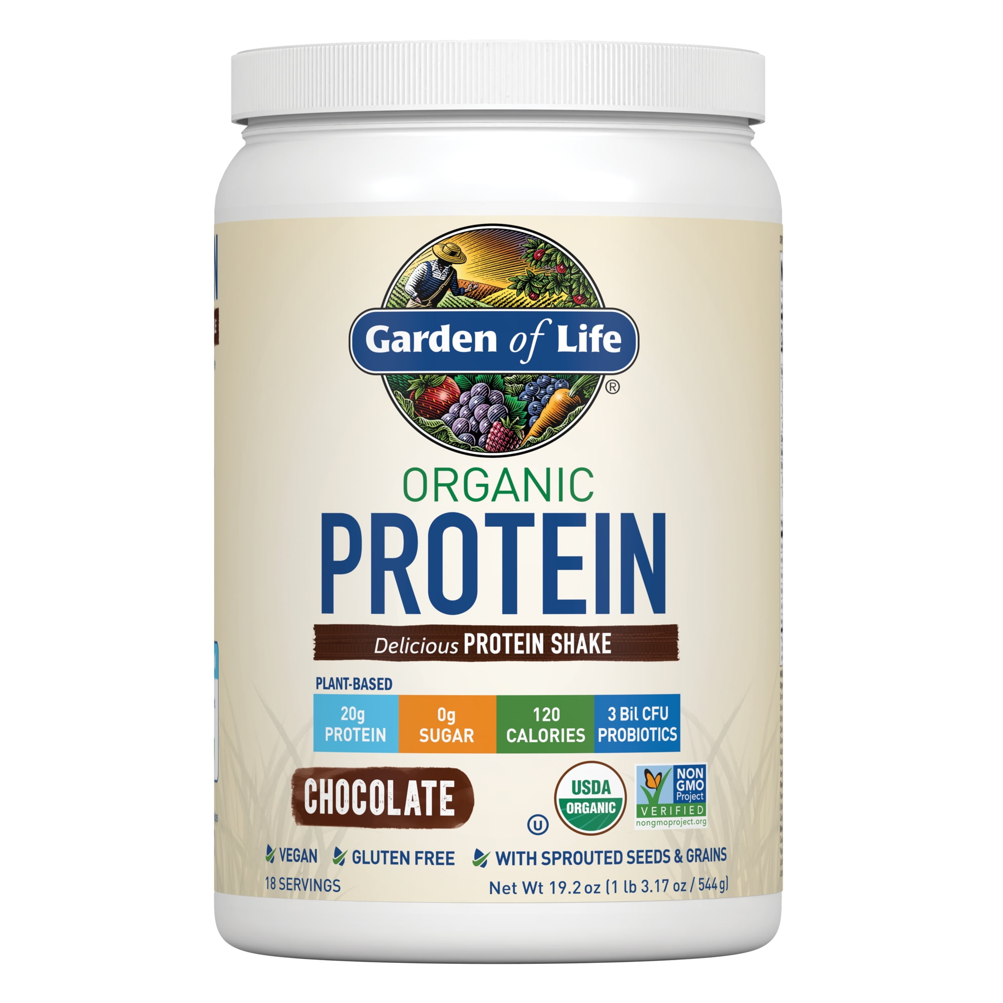 Garden of Life Organic Plant Based Probiotic 20g Protein Shake Drink Powder for Digestive Gut Health, Vegan, Chocolate, 20oz