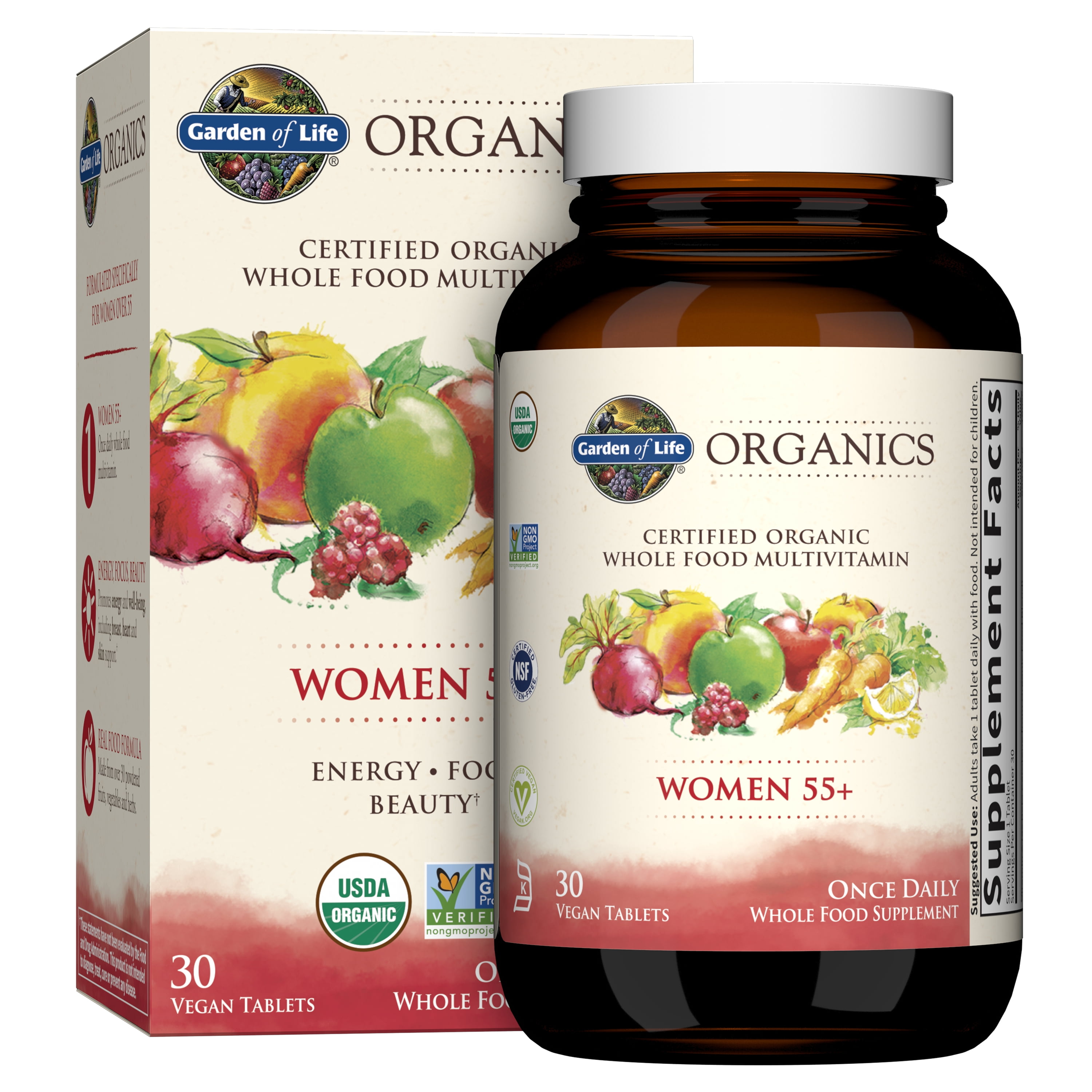 Garden of Life Organics Womens 55+ Multivitamin for Breast, Heart, and Skin Support, Once Daily, 30 Servings