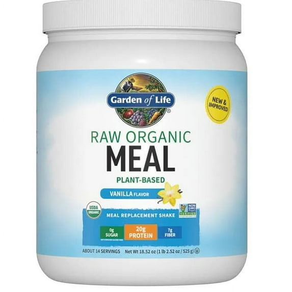 Garden of Life Raw Organic Meal Plant-Based Protein Powder, Vanilla, 14 Servings