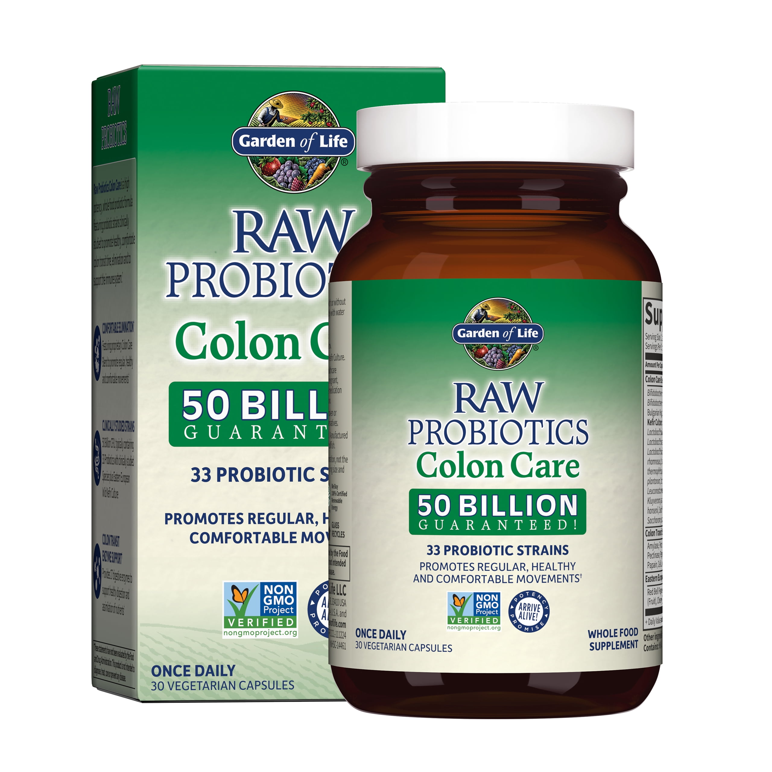Garden of Life Probiotics for Women and Men - Raw Probiotics Colon Care 50 Billion CFU and Enzymes, Raw Fruits, Veggies, Once Daily Acidophilus Probiotic for Regularity and Immune Health -30 Capsules