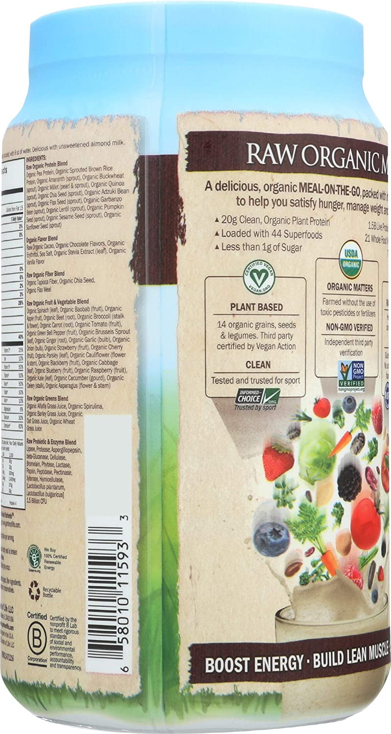 Garden of Life Raw Organic Meal Replacement Shake Powder, Chocolate, 20g Protein, 2.2lb, 35.9oz