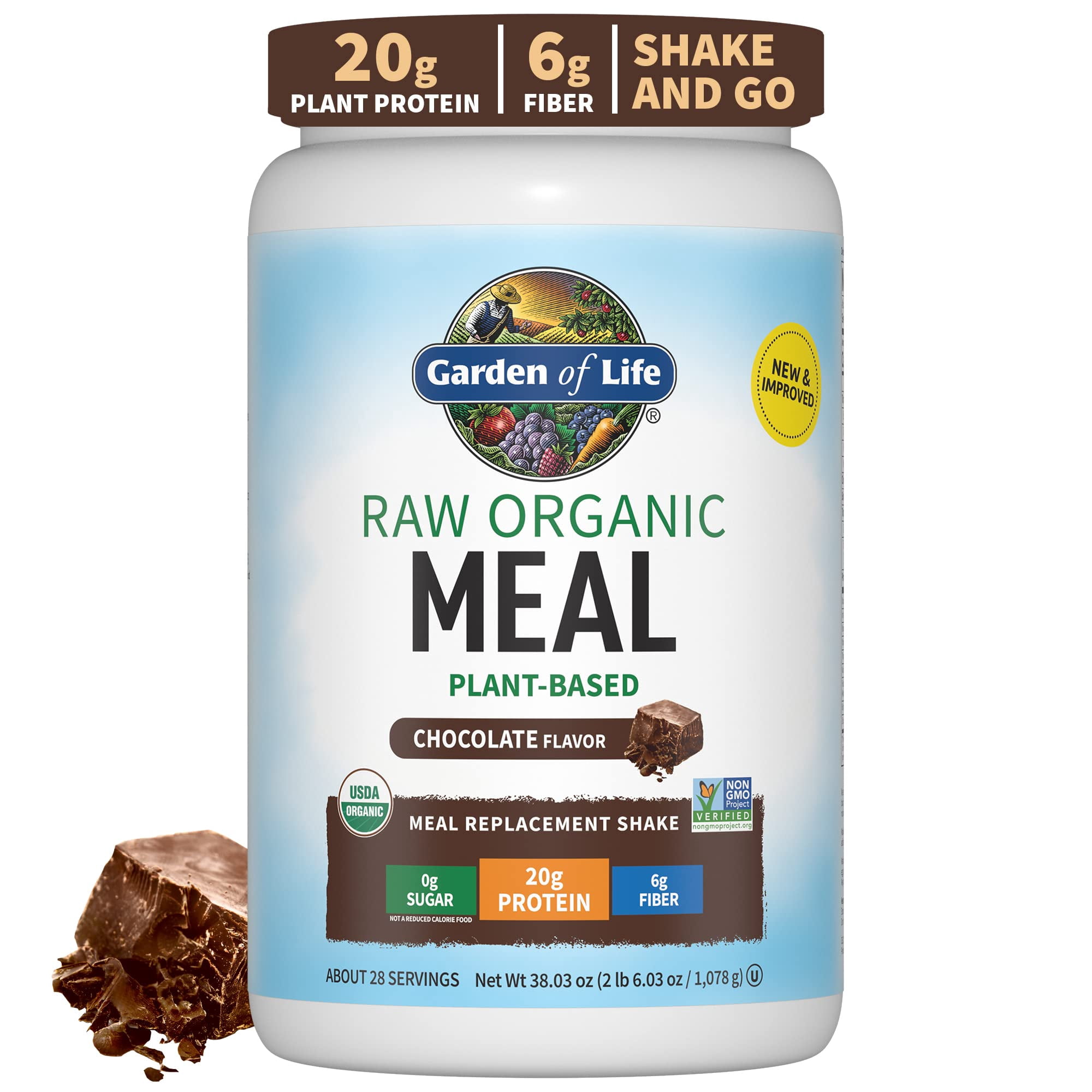 Garden of Life Raw Organic Meal Plant-Based Protein Powder, Chocolate, 28 Servings