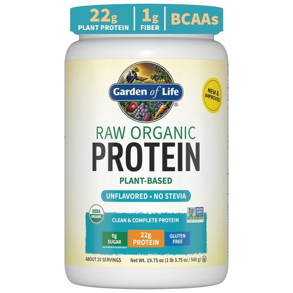 Garden of Life Raw Organic Protein Powder, Unflavored, 22g Protein, 1.2lb, 19.8oz