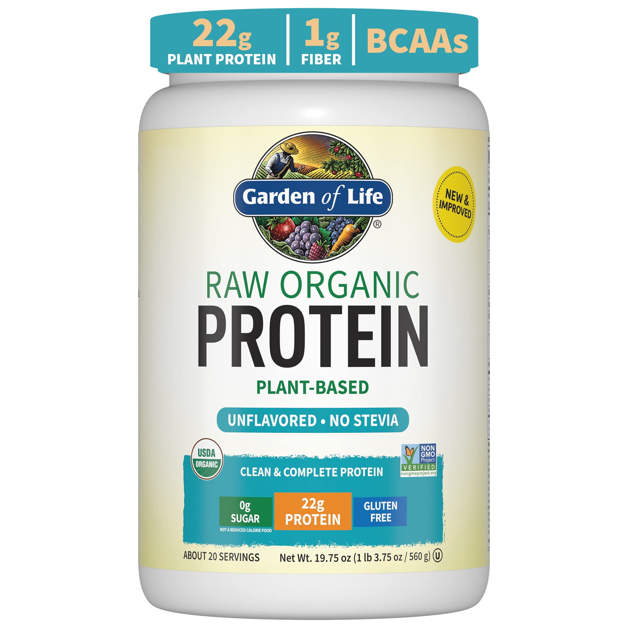 Garden of Life Raw Organic Protein Powder, Unflavored, 22g Protein, 1.2lb, 19.8oz