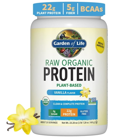 Garden of Life Raw Organic Protein Powder, Vanilla, 22g Protein, 1.4lb, 21.9oz