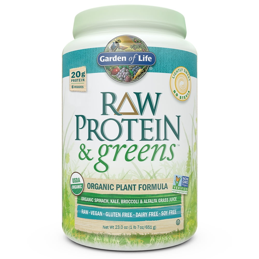 Garden of Life Raw Protein & Greens Powder, Lightly Sweet, 20g Protein, 1.4lb, 23.0oz