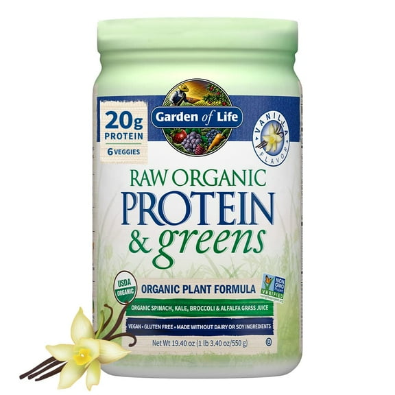 Garden of Life Raw Protein & Greens Powder, Vanilla, 20g Protein, 1.2lb, 19.3oz