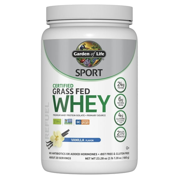 Garden of Life Sport Certified Grass Fed Whey Protein Powder, Vanilla, 1.43 Lbs