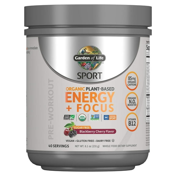 Garden of Life SPORT Organic Plant-Based Energy & Focus, Blackberry Cherry, 40 Servings