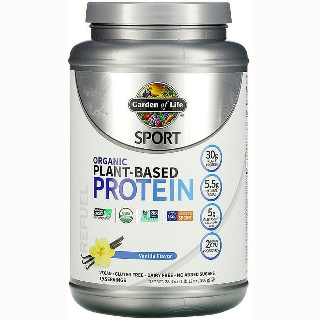 Garden of Life Sport Organic Plant-Based Protein Powder, Vanilla, 30g Protein, 1.8lb, 28.4oz - image 1 of 2