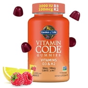 Garden of Life Vitamin D3+K2 Gummies with Prebiotics&Probiotics for Digestion,2000 IU Vitamin D3+100mcg K2 for Bone&Immune Health for Adult,Vitamin Code,Non-GMO,Gluten-Free,45 Raspberry Lemon Gummies
