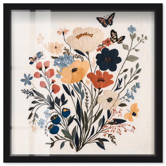 Garden of Threads I Shadowbox Print Floral Wall Decor by Art Remedy, Black Frame, 16 x 16