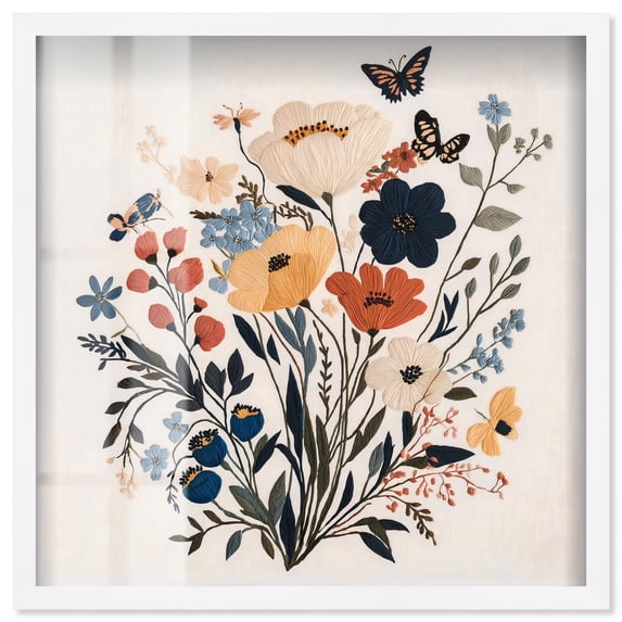 Garden of Threads I Shadowbox Print Floral Wall Decor by Art Remedy, White Frame, 24 x 24