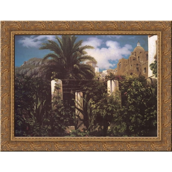 Garden of an Inn, Capri 24x20 Gold Ornate Wood Framed Canvas Art by Leighton, Lord Frederick