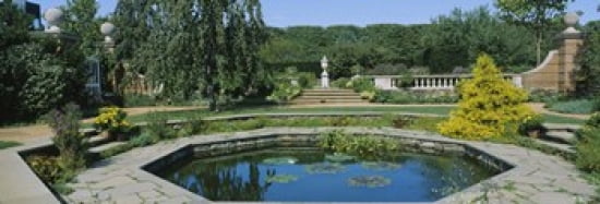 Garden pond English Walled Garden Chicago Botanic Garden Glencoe Cook County Forest Preserves Cook County Illinois USA Canvas Art - Panoramic Images (36 x 13)