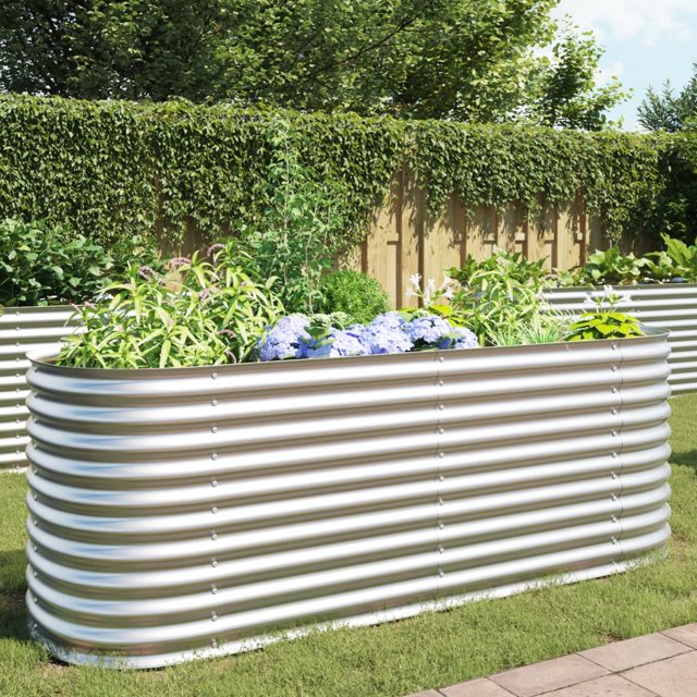 Garden raised bed 240 x 80 x 81 cm galvanized steel silver