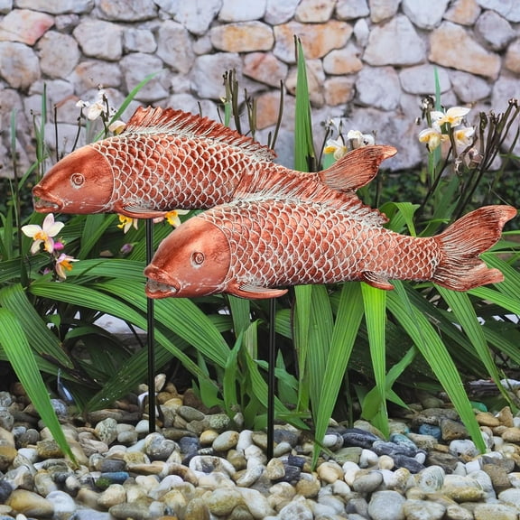 Garden statue koi decoration, garden fish pond statue, outdoor courtyard backyard lawn decoration