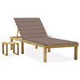 Garden sun lounger with table and cushion impregnated pine