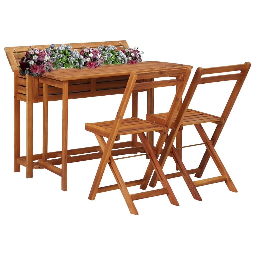 Garden table with raised bed and 2 chairs solid acacia wood