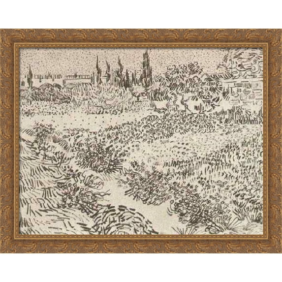 Garden with Flowers 34x28 Large Gold Ornate Wood Framed Canvas Art by Vincent van Gogh