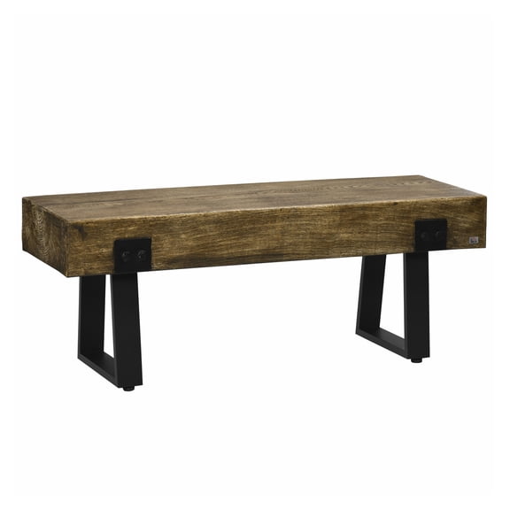 Garden with Metal Legs, Rustic Wood Effect Concrete Entryway , End of Bed , Indoor Outdoor Use for Patio, Park, Porch and Lawn, Natural and Black