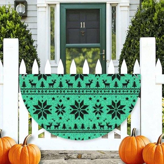 GardenGlow Flags Nordic Reindeer Snowflakes Half Round Outdoor Porch Flag, 18 x 36 in