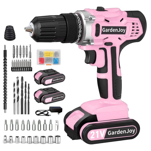 GardenJoy 20v Cordless Drill Set, Power Electric Kit 2 Batteries With ...