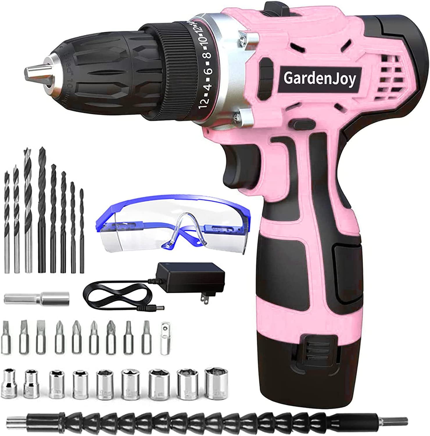 GardenJoy Cordless Power Drill Set: 12V Electric Drill with Fast Charg