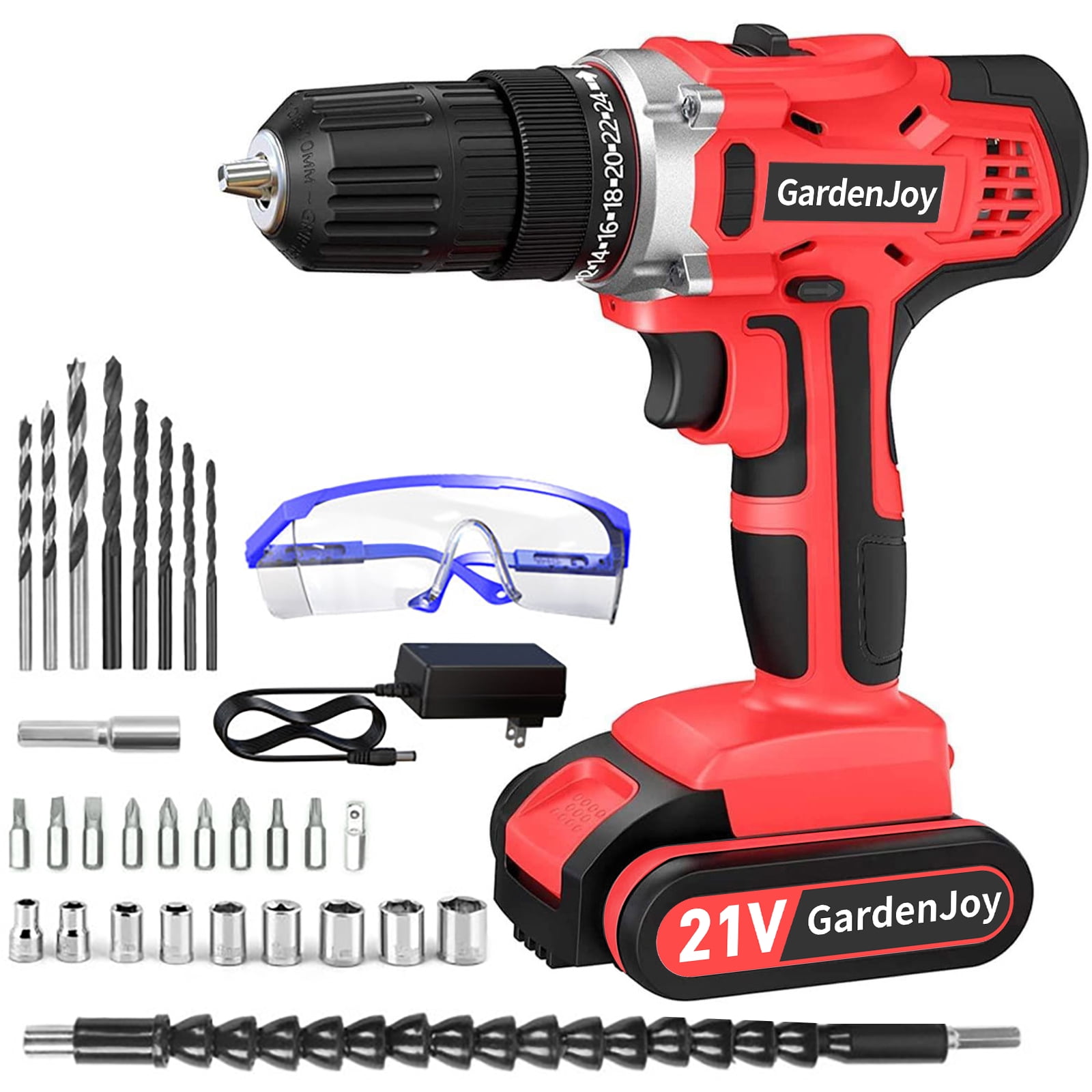 GardenJoy Cordless Power Drill Set: 21V Electric Drill with Fast Charger