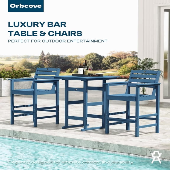 2-Piece HDPE Bar Height Adirondack Bar Stools Set, All Weather UV Waterproof Outdoor Bistro Patio Furniture for Poolside Deck Balcony Backyard Garden, Navy Blue