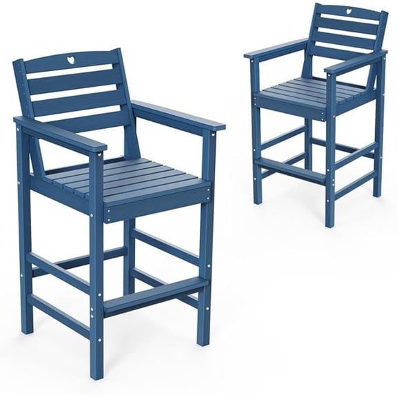 Outdoor Furniture Patio Chair, HDPE Bar Height Adirondack Stools Set of 2, All Weather UV Waterproof for Poolside Deck Balcony Backyard Garden, Navy Blue