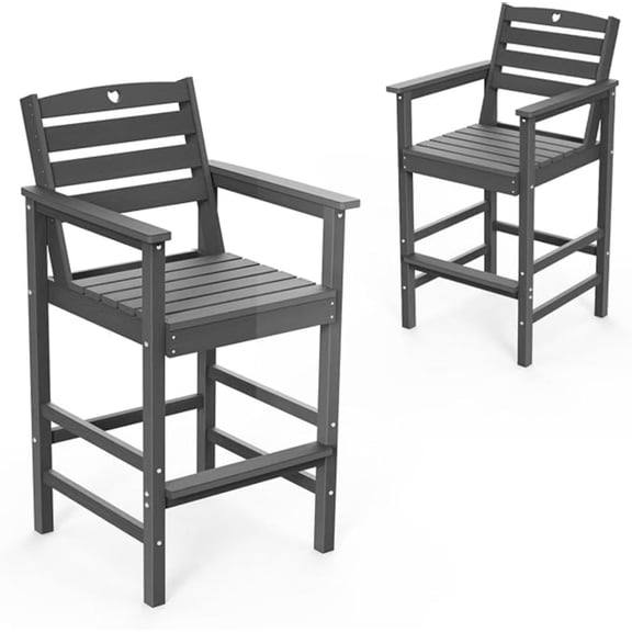 Outdoor Furniture Patio Chair, HDPE Bar Height Adirondack Stools Set of 2, All Weather UV Waterproof for Poolside Deck Balcony Backyard Garden, Gray