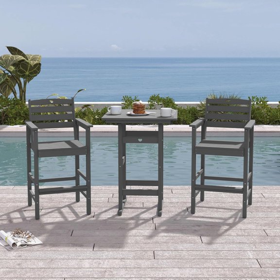 GardenWorksPro Adirondack Outdoor Bar Table, Durable HDPE Composite, Weather Resistant, Easy to Clean, Perfect for Backyard and Poolside Use, Grey