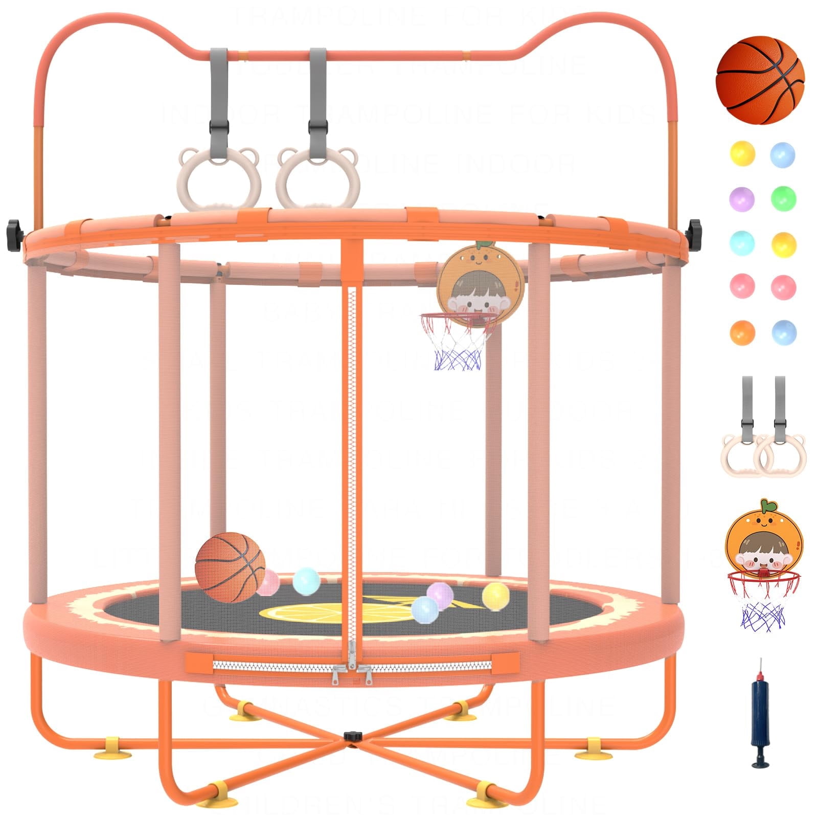 Gardenature 5ft/60'' Toddler Trampoline for Ages 1-6, Indoor & Outdoor Mini Trampoline With Adjustable Gym Bar, Enclosure for Baby, Gift for Boys & Girls