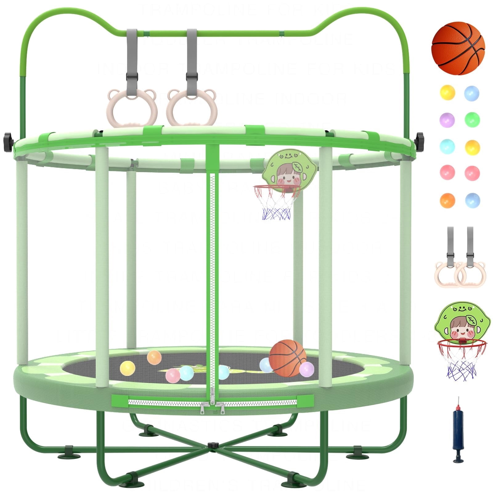Gardenature 5ft/60'' Toddler Trampoline for Ages 1-6, Indoor & Outdoor Mini Trampoline With Adjustable Gym Bar, Enclosure for Baby, Gift for Boys & Girls